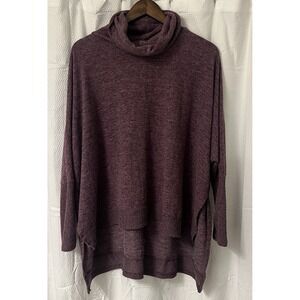 Y2K Plum Oversized Boho Slouchy Cowl Neck Hi-Low Poncho Sweater Cozy Size S